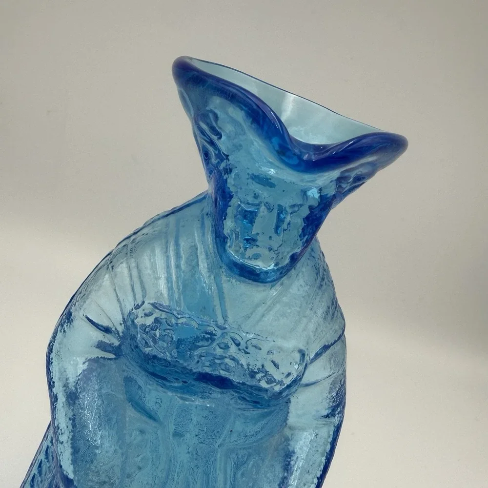 Syrup Pitcher Creamer Colonial Lady Figural Kanawha Glass Blue Vintage Art Glass